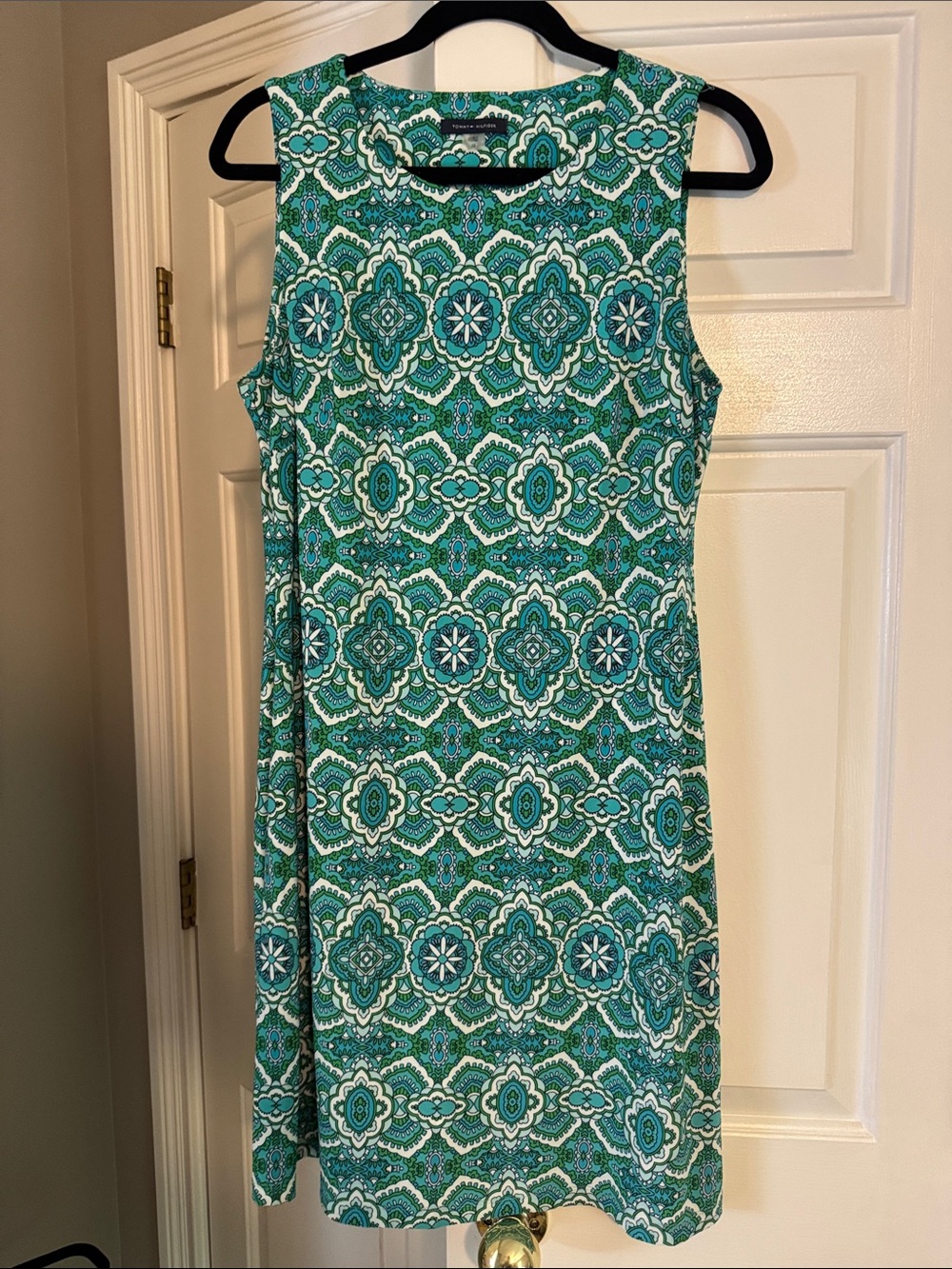 Tommy Hilfiger Teal, Green & White Sleeveless Printed Midi Dress